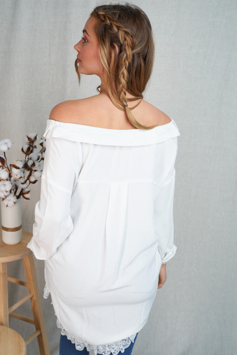 Off Shoulder Button Down