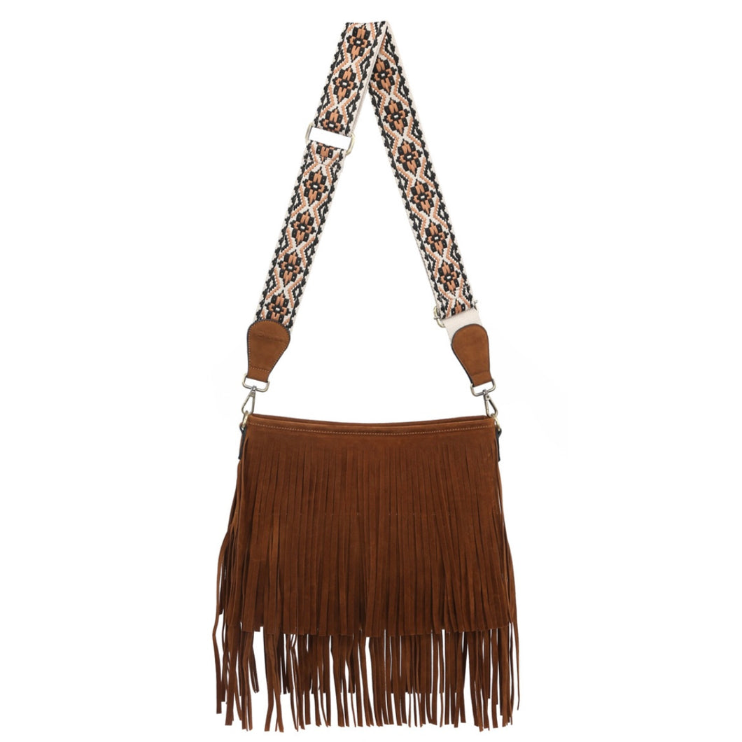 Sadie Suede Fringe Crossbody w/ Guitar Strap