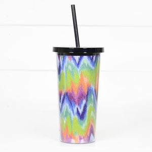 20oz Tumbler - Neon Zig Zag Glitter