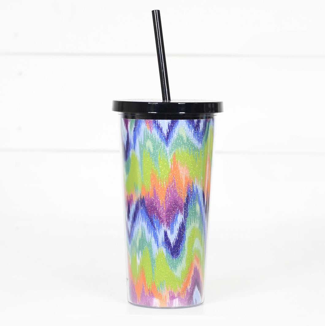 20oz Tumbler - Neon Zig Zag Glitter