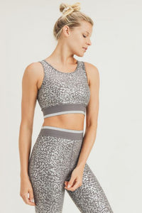 Silver Foil Leopard Print Sports Bra