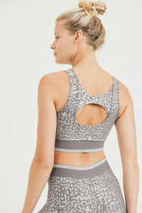 Silver Foil Leopard Print Sports Bra