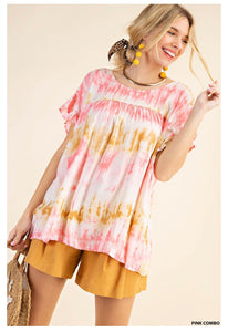 Tie Dye Ruffled Sleeve Top