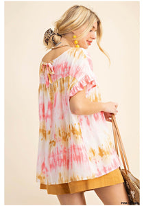 Tie Dye Ruffled Sleeve Top