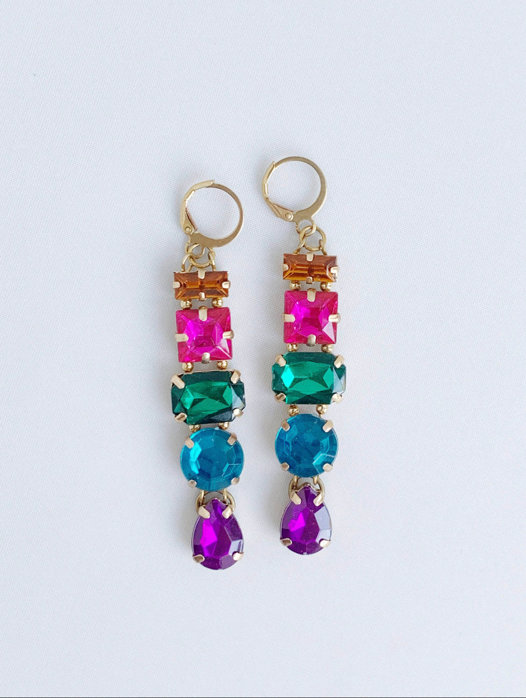 Jewel Tone 5 Rhinestone Drop Earrings