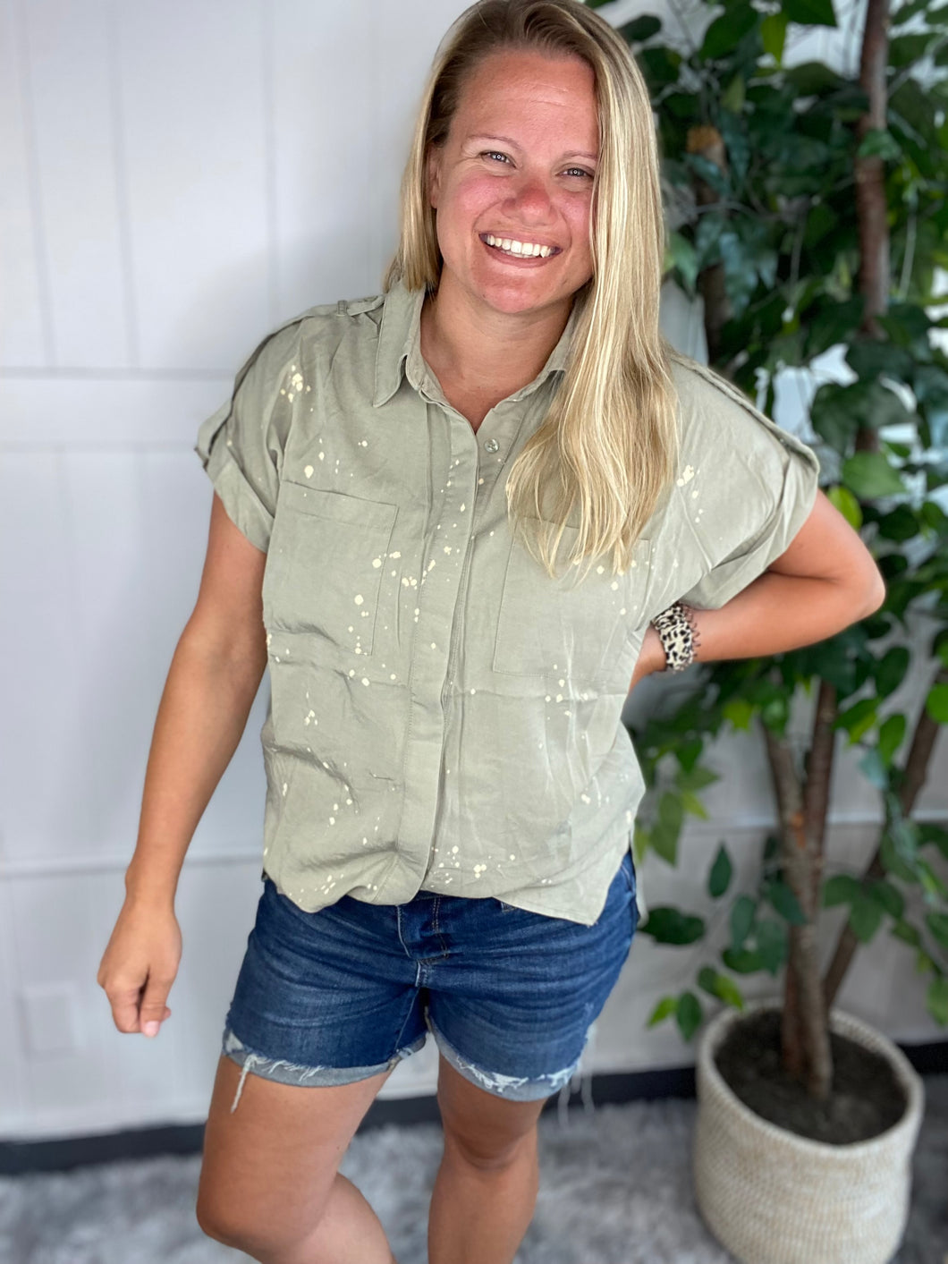 Bleached Button Up Top
