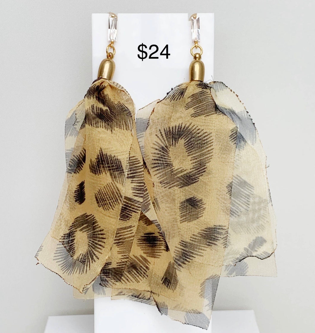 Tiger Print Tassel Posts Earrings