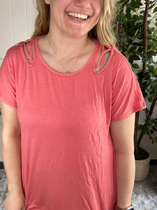 Lattice Cold Shoulder Top