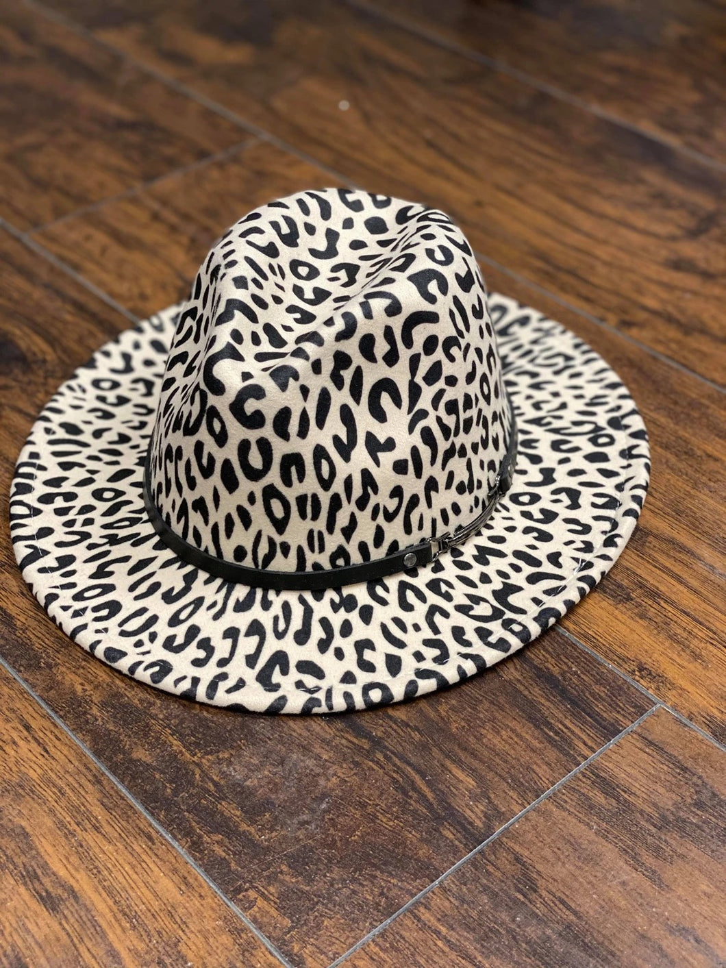 Wool Leopard Hat with Accent Buckle