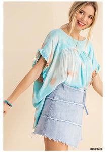 Tie Dye Ruffled Sleeve Top