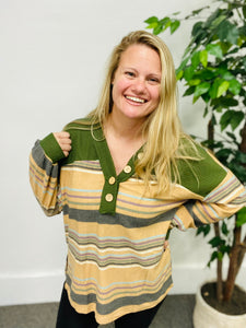 Striped Button Knit Top