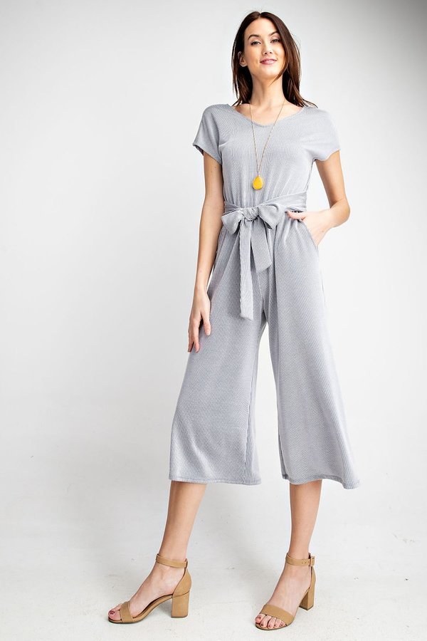 V-Neck Pinstripe Pocket Jumpsuit