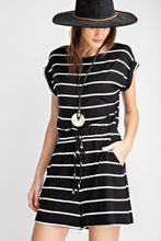 Load image into Gallery viewer, Striped Romper with Bottoned Keyhole Back
